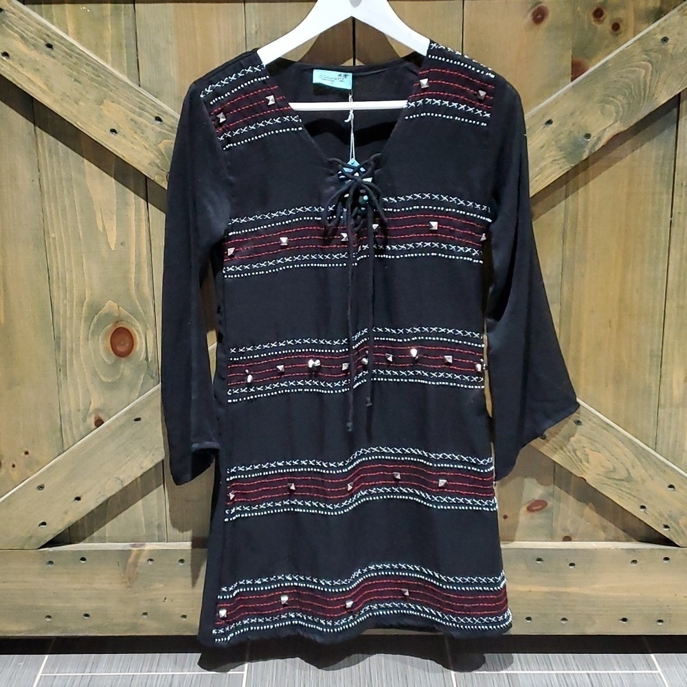 NWT LETARTE EMBROIDERED MINI DRESS SIZE SMALL HANDMADE TUNIC